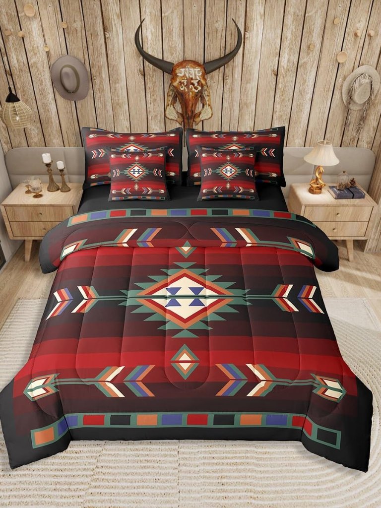 Farmhouse Geometric Queen Comforter Set With Sheets 7 Piece Southwestern Tribal
